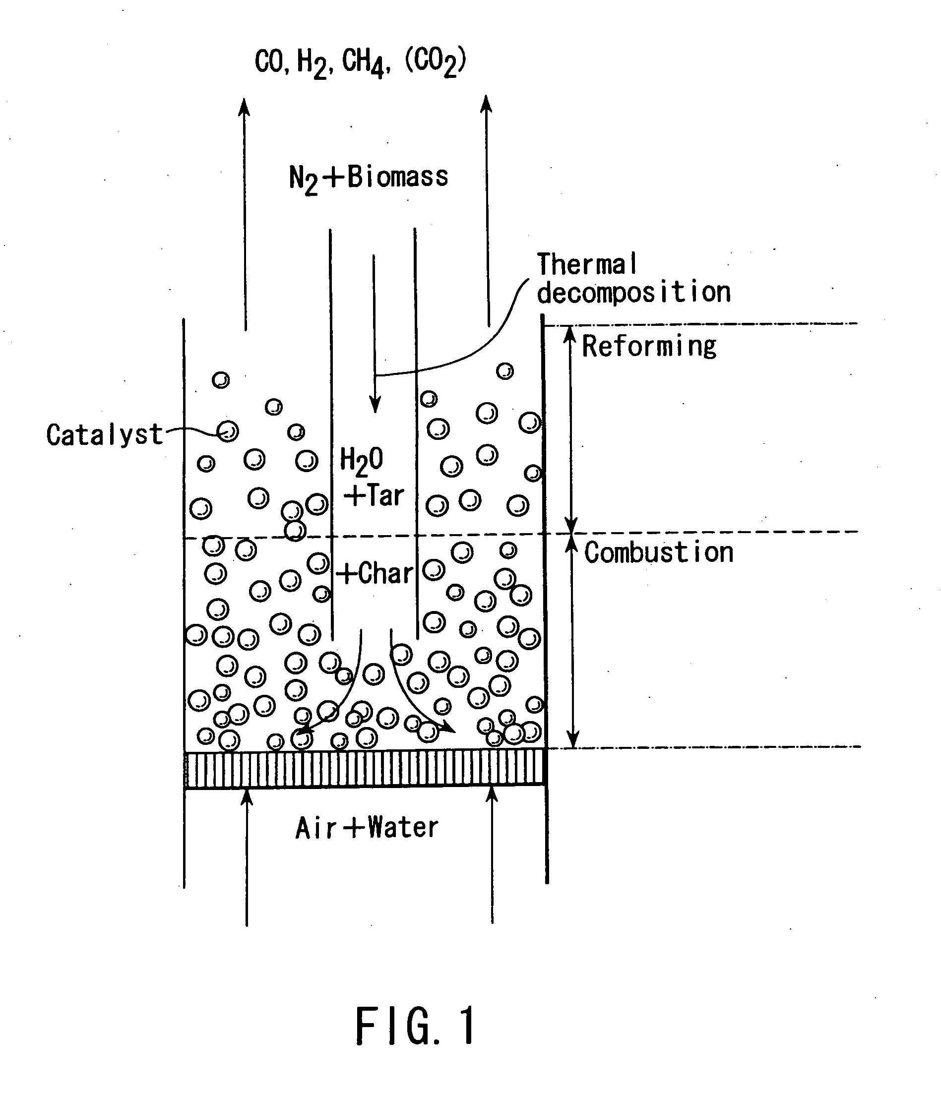 Method for gasifying biomass and catalyst used for said method