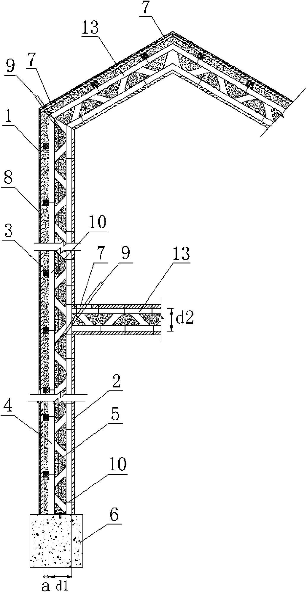 Cast-in-place light solid composite wall body of light steel truss structure and construction method thereof