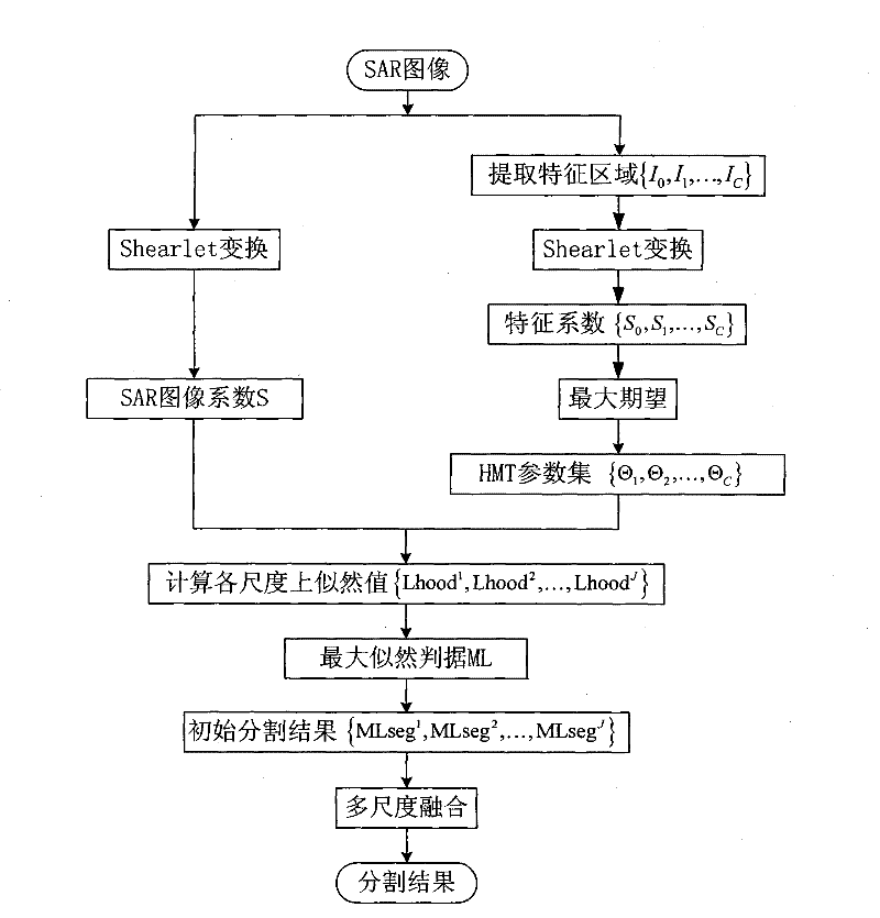 Synthetic aperture radar image segmentation method based on shear wave hidden Markov model