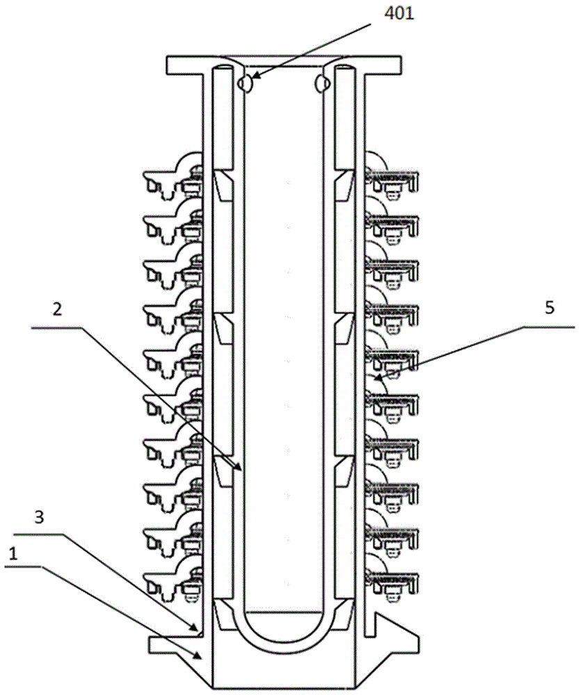 Double-layer hollow cylinder fusion mold shell structure for heat-resistant alloy vacuum suction casting technology