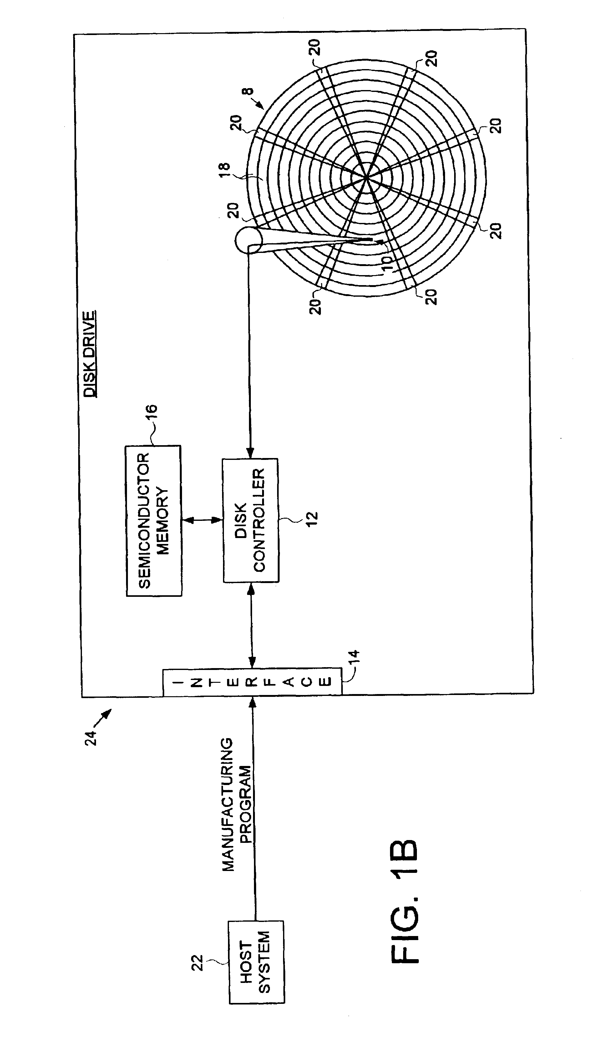 Disk drive executing a manufacturing program internally by executing disk commands through a vector