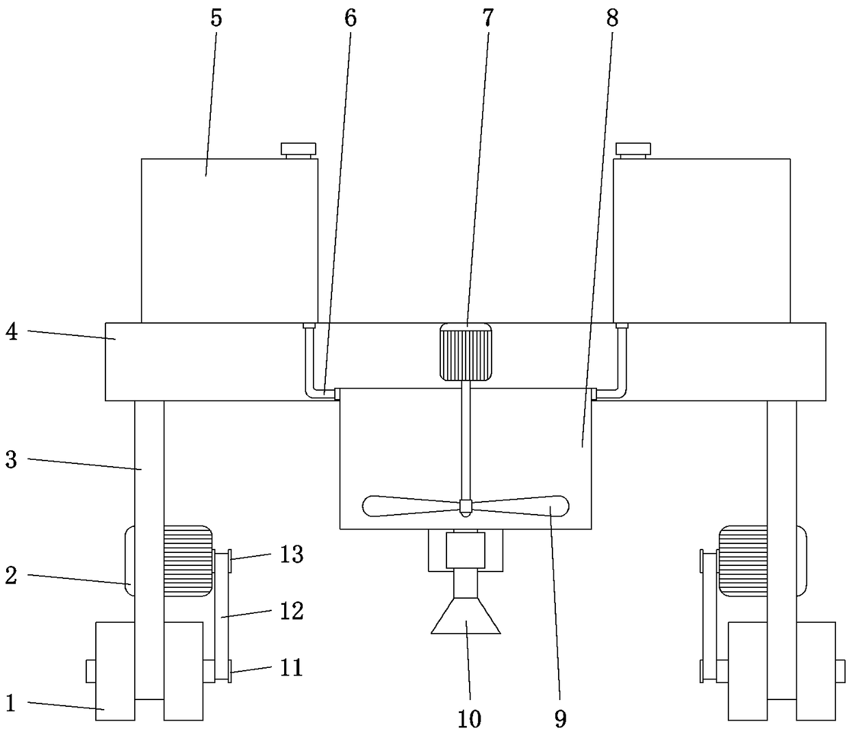 Modern agricultural planting efficient fertilization device with automatic mixing function