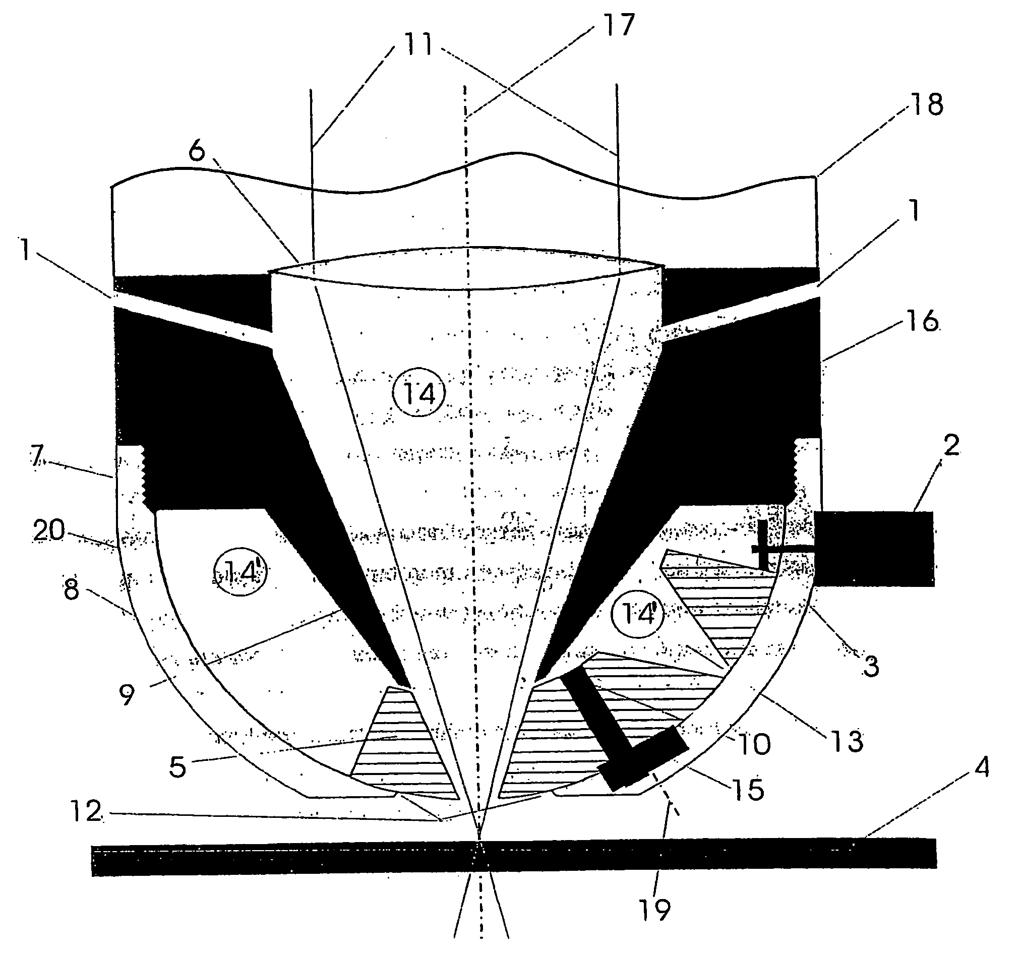 Laser head of a laser beam processing machine comprising alternating nozzles