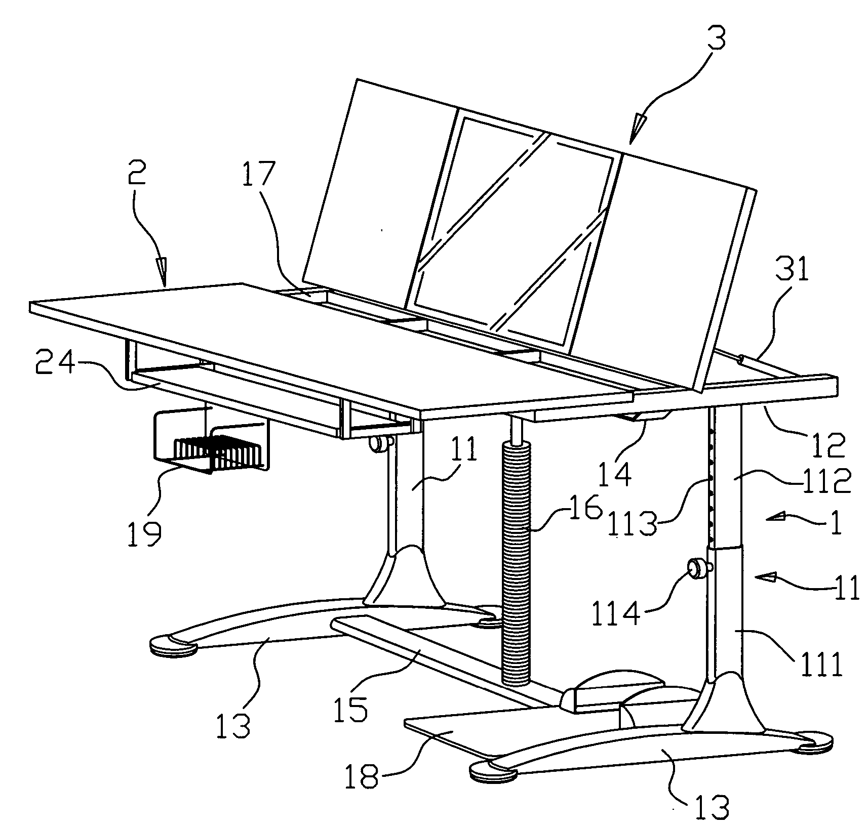 Desk with tilt-adjustable tops