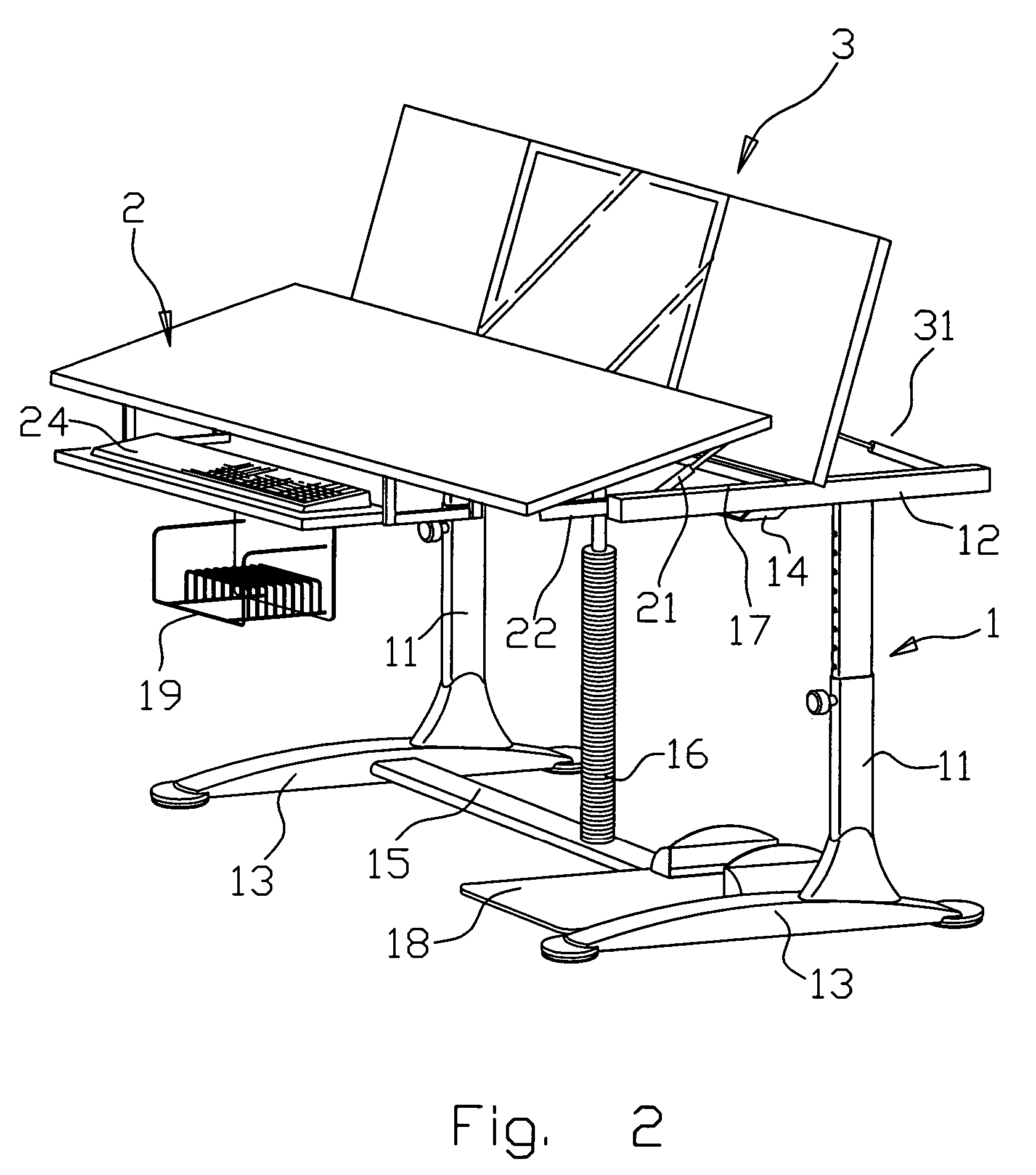 Desk with tilt-adjustable tops