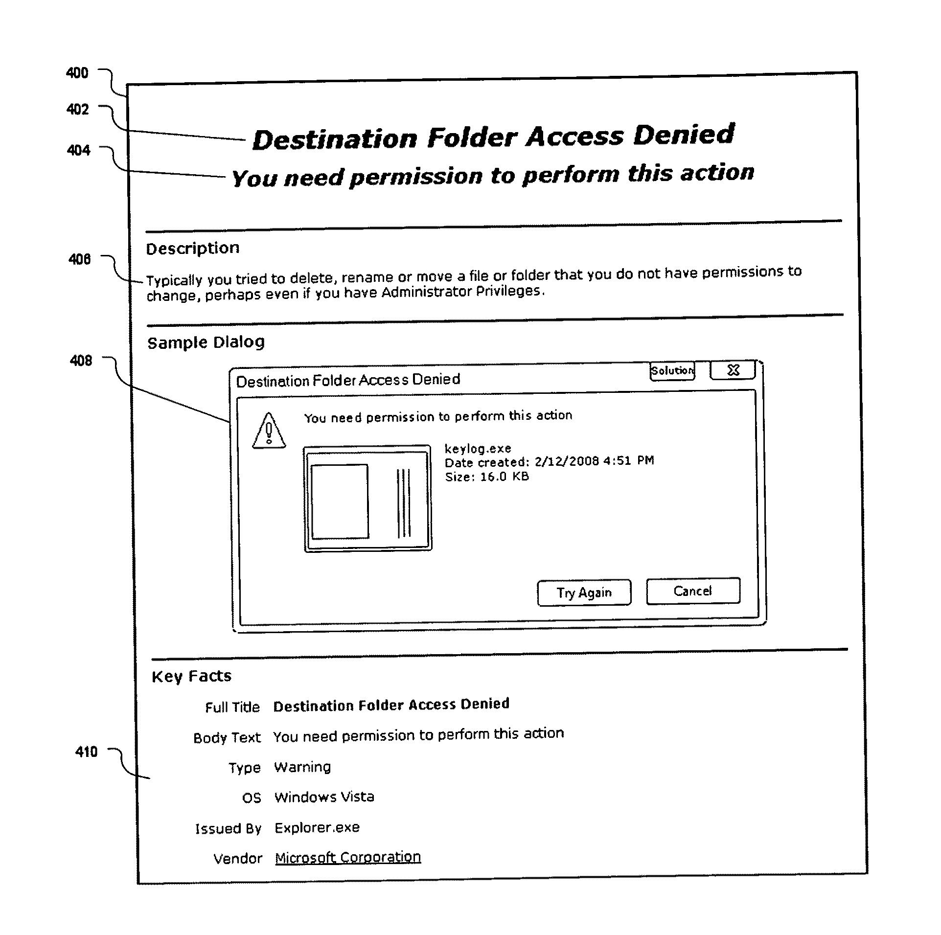 Alternate procedures assisting computer users in solving problems related to error and informational messages