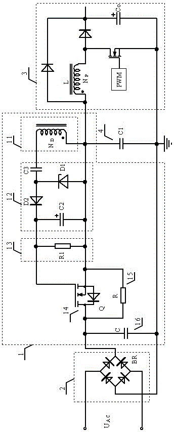 Power-on surge current suppression circuit applied to switching power supply