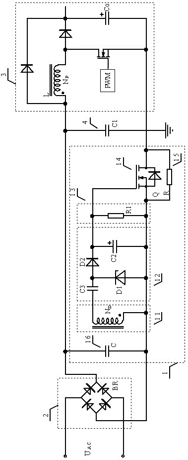 Power-on surge current suppression circuit applied to switching power supply