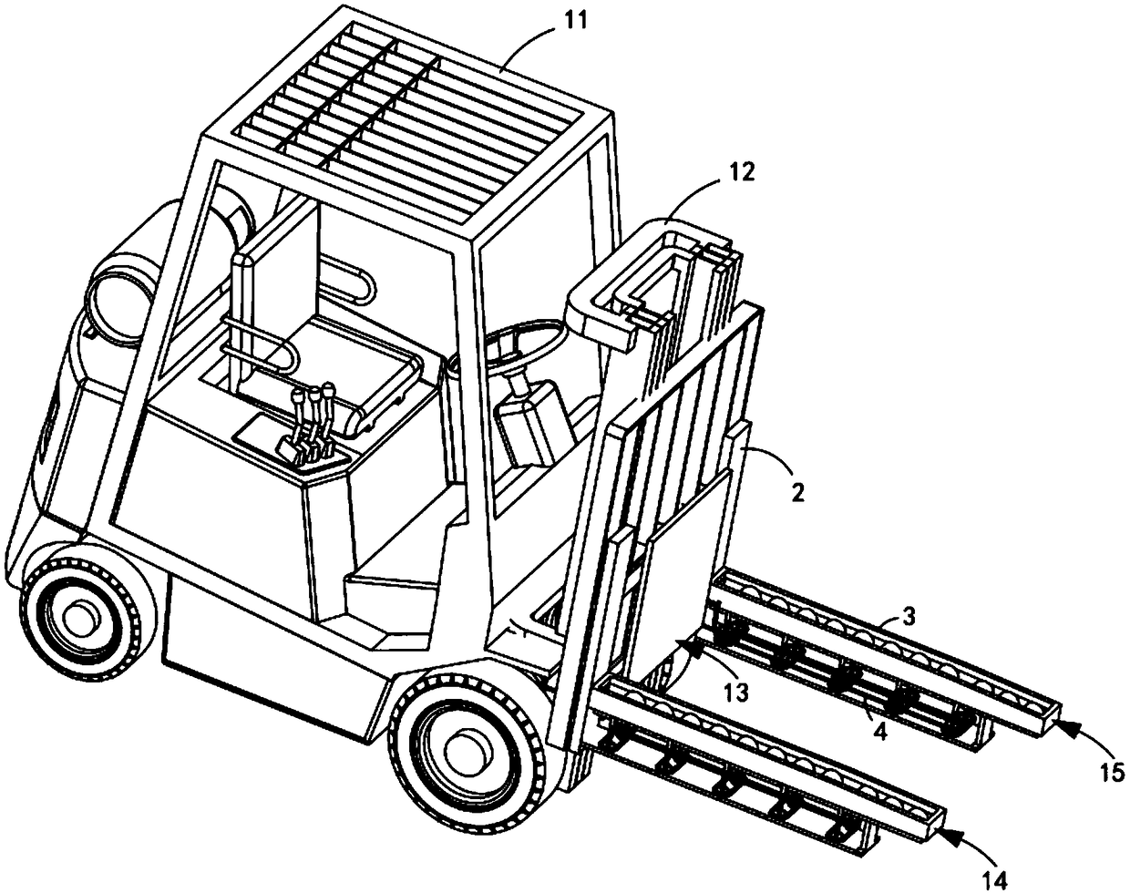 Forward movement type automatic material pushing forklift