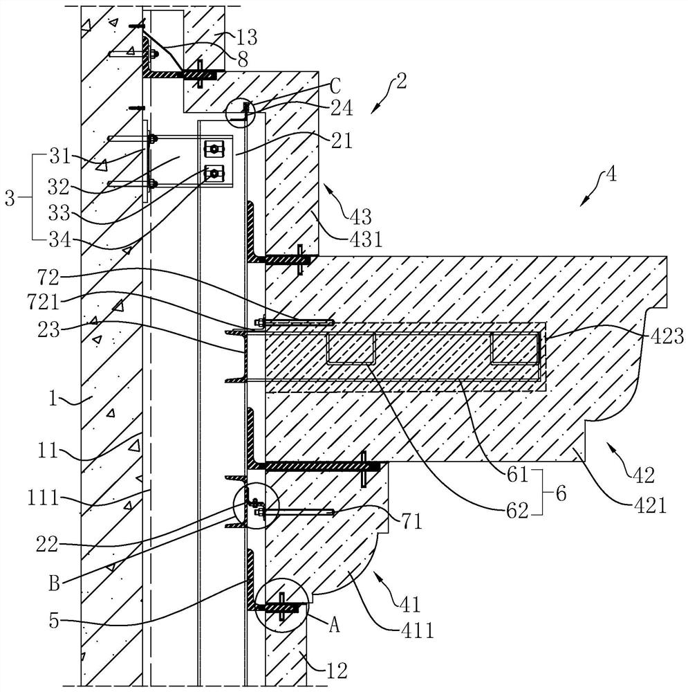 An outer cantilevered solid stone line installation structure