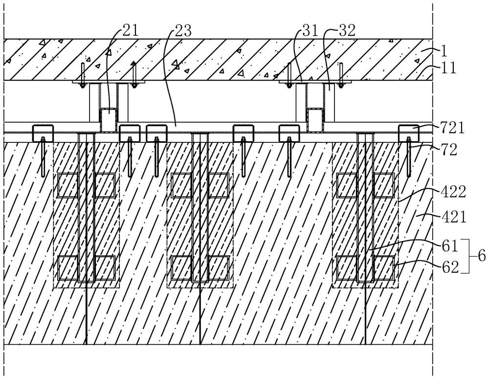 An outer cantilevered solid stone line installation structure