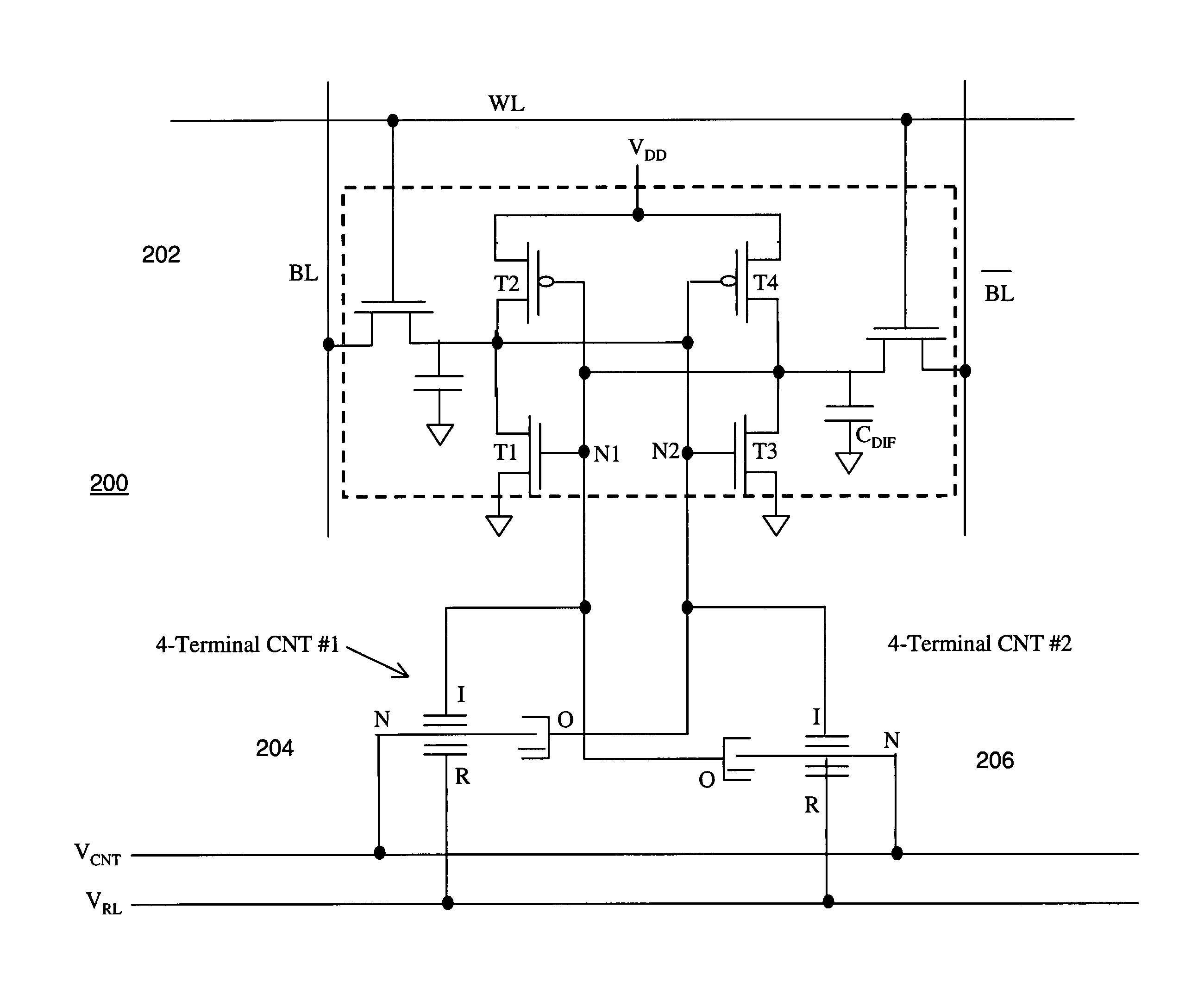 Random access memory including nanotube switching elements