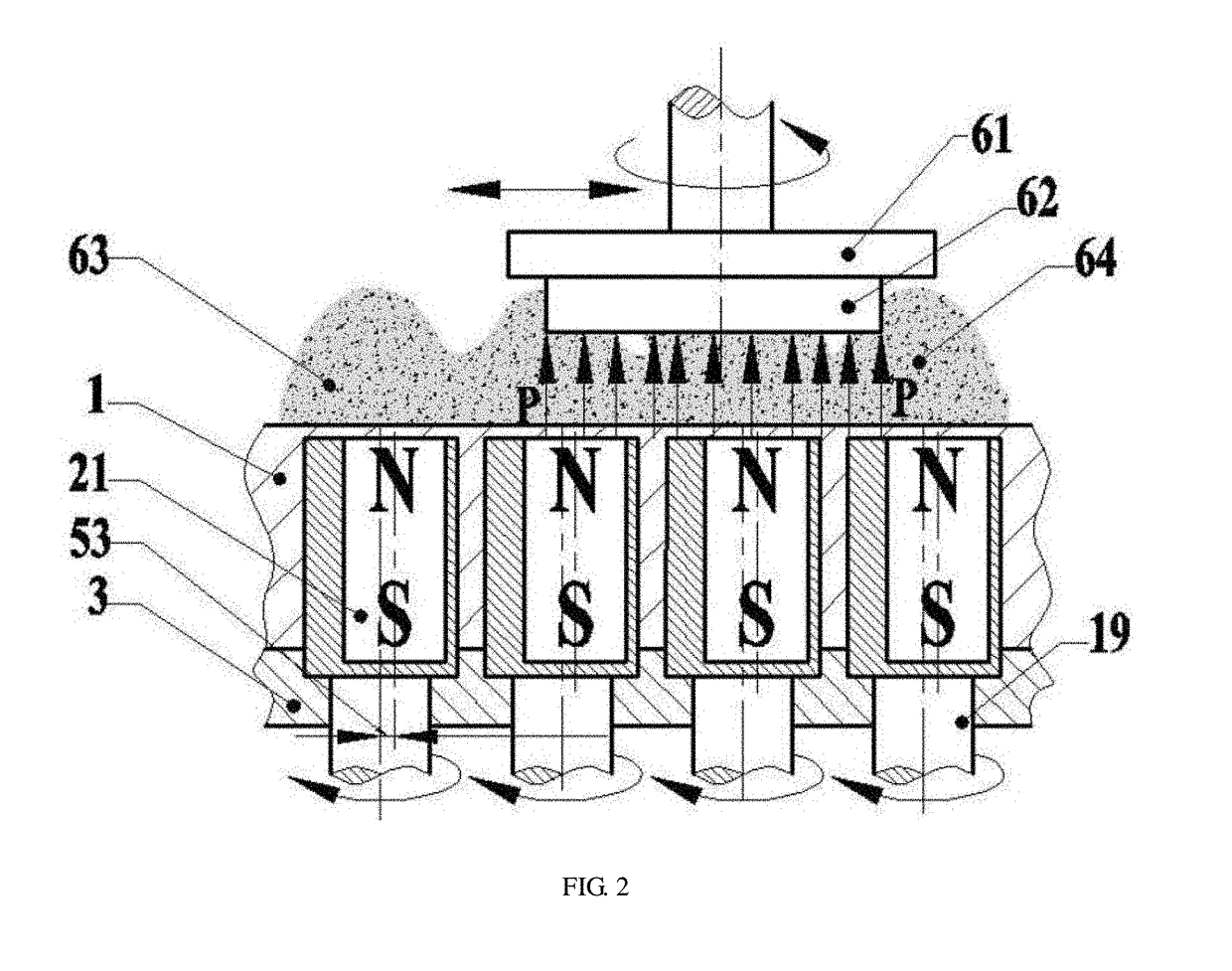 A self-sharpening polishing device with magnetorheological flexible polishing pad formed by dynamic magnetic field and polishing method thereof