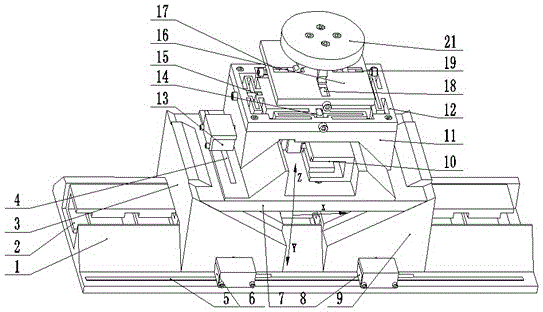 Macro and micro dual-driving precise wedged feeding worktable and motion generation method