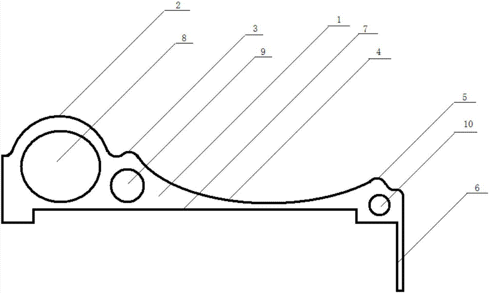 Hollow edge shrinkage line with semicircular projection and large concave arc