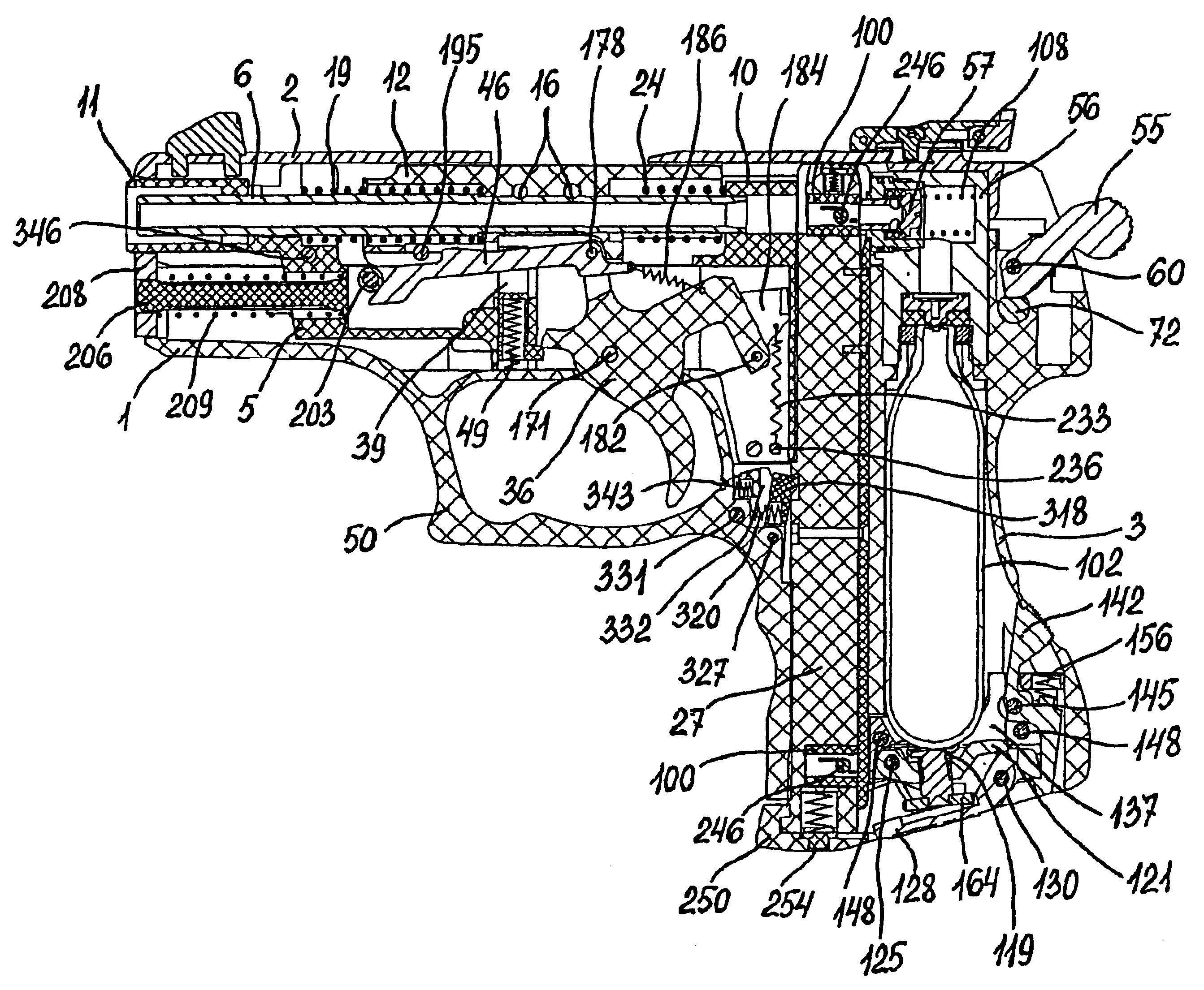 Multi-charge gas-cylinder pistol