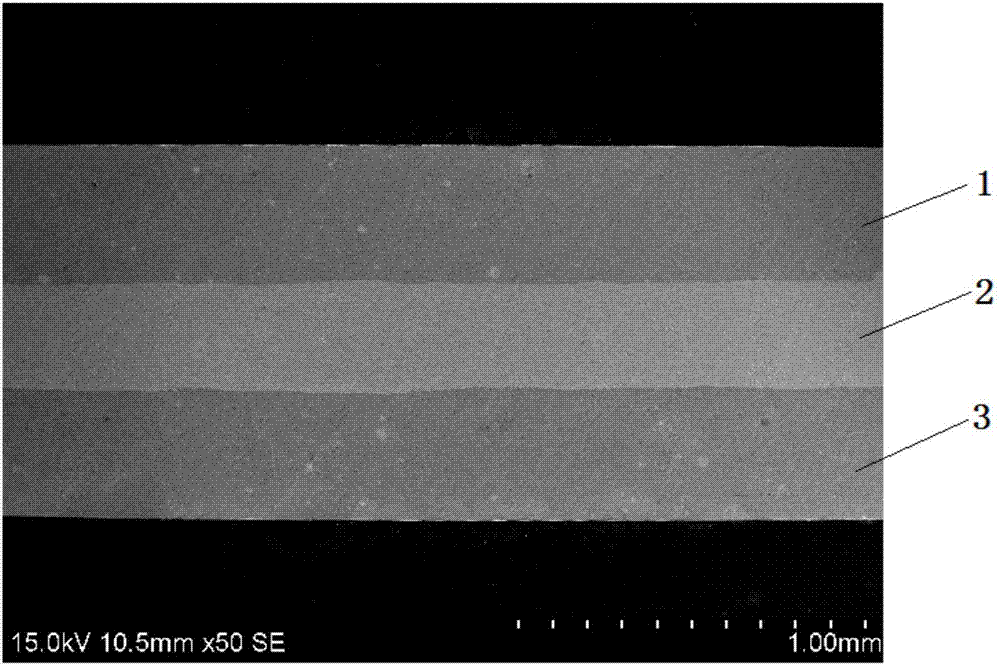 Thermal bimetallic material taking electrical pure iron as middle layer and preparation method of thermal bimetallic material