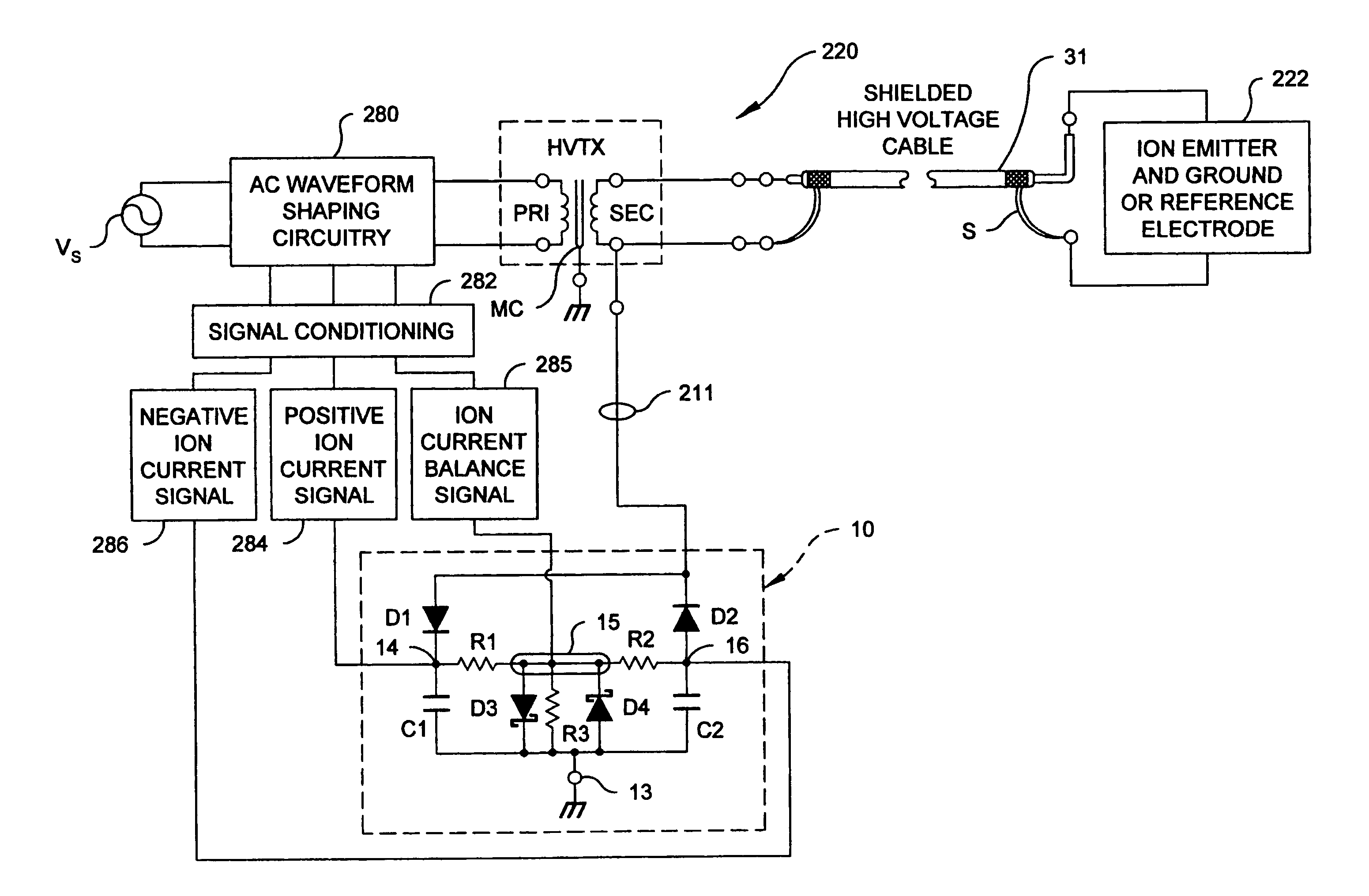 Alternating current monitor for an ionizer power supply