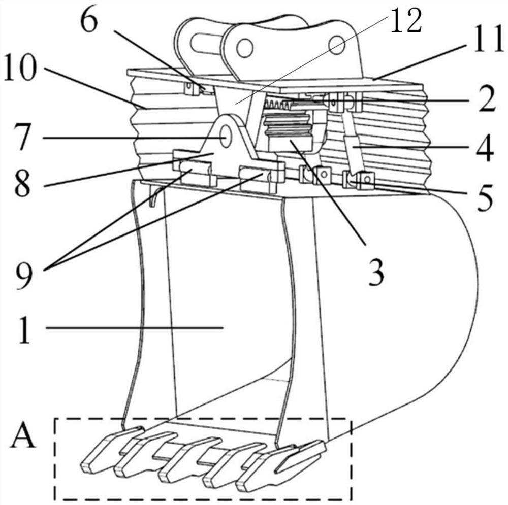 Excavator bucket capable of swinging through gear drive and hydraulically enhancing digging force