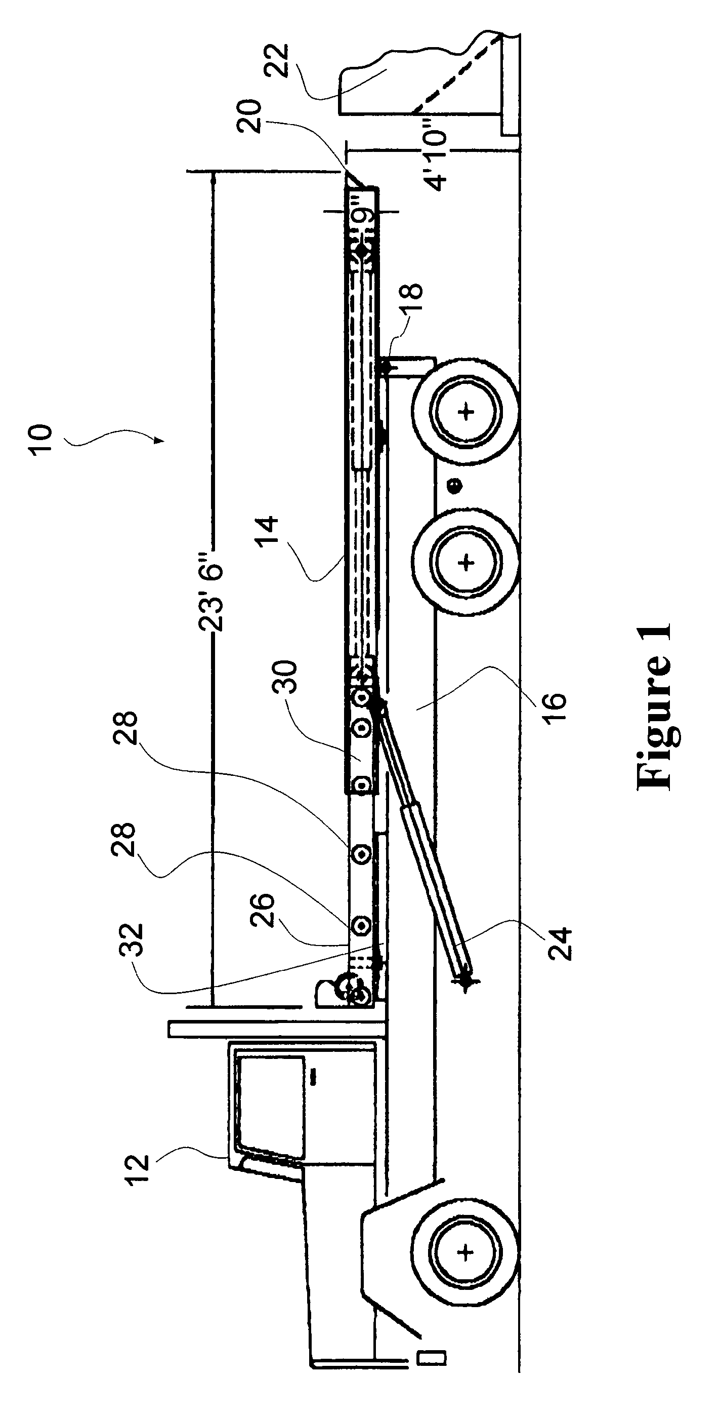 Roll off hoist with front retractable loading frame