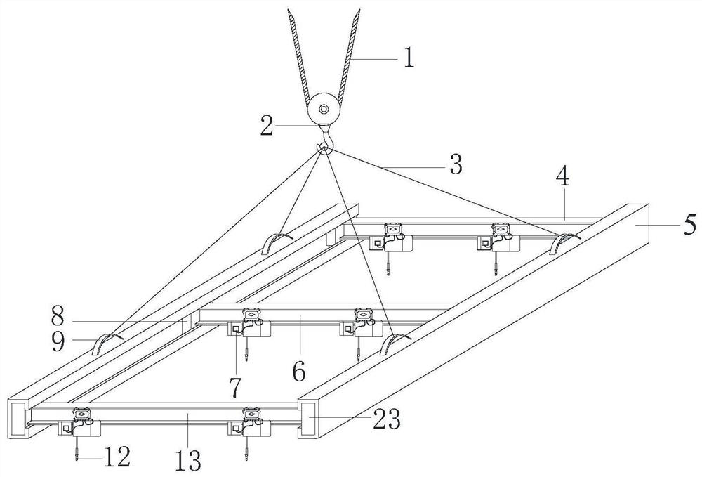 Shaping adjustable sling for hoisting prefabricated assembly type laminated plates and construction method thereof