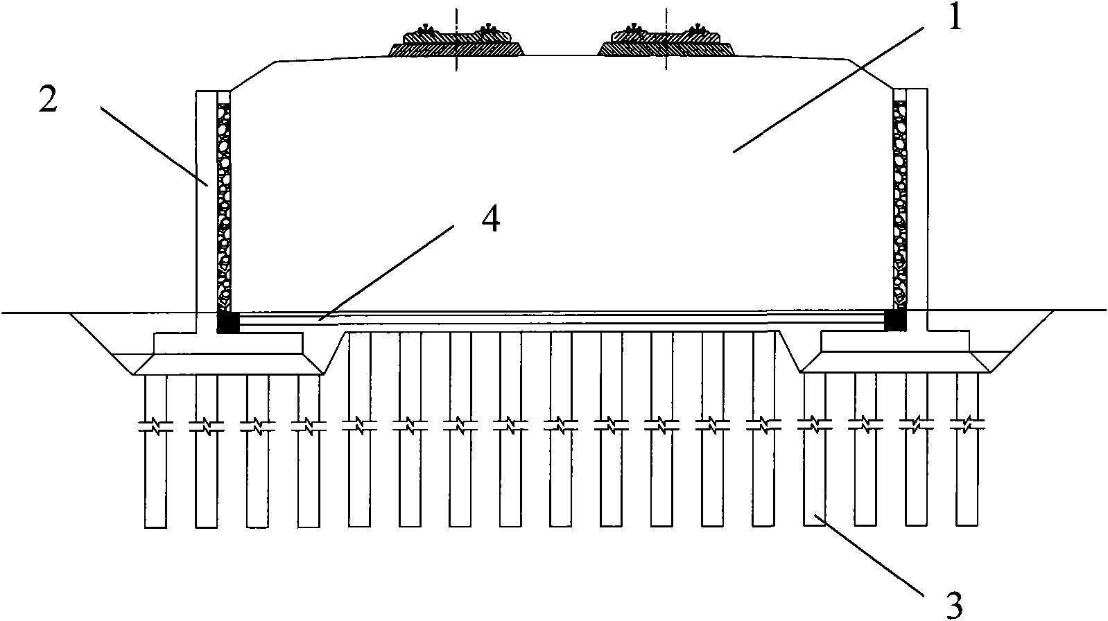 Hidden retaining roadbed structure