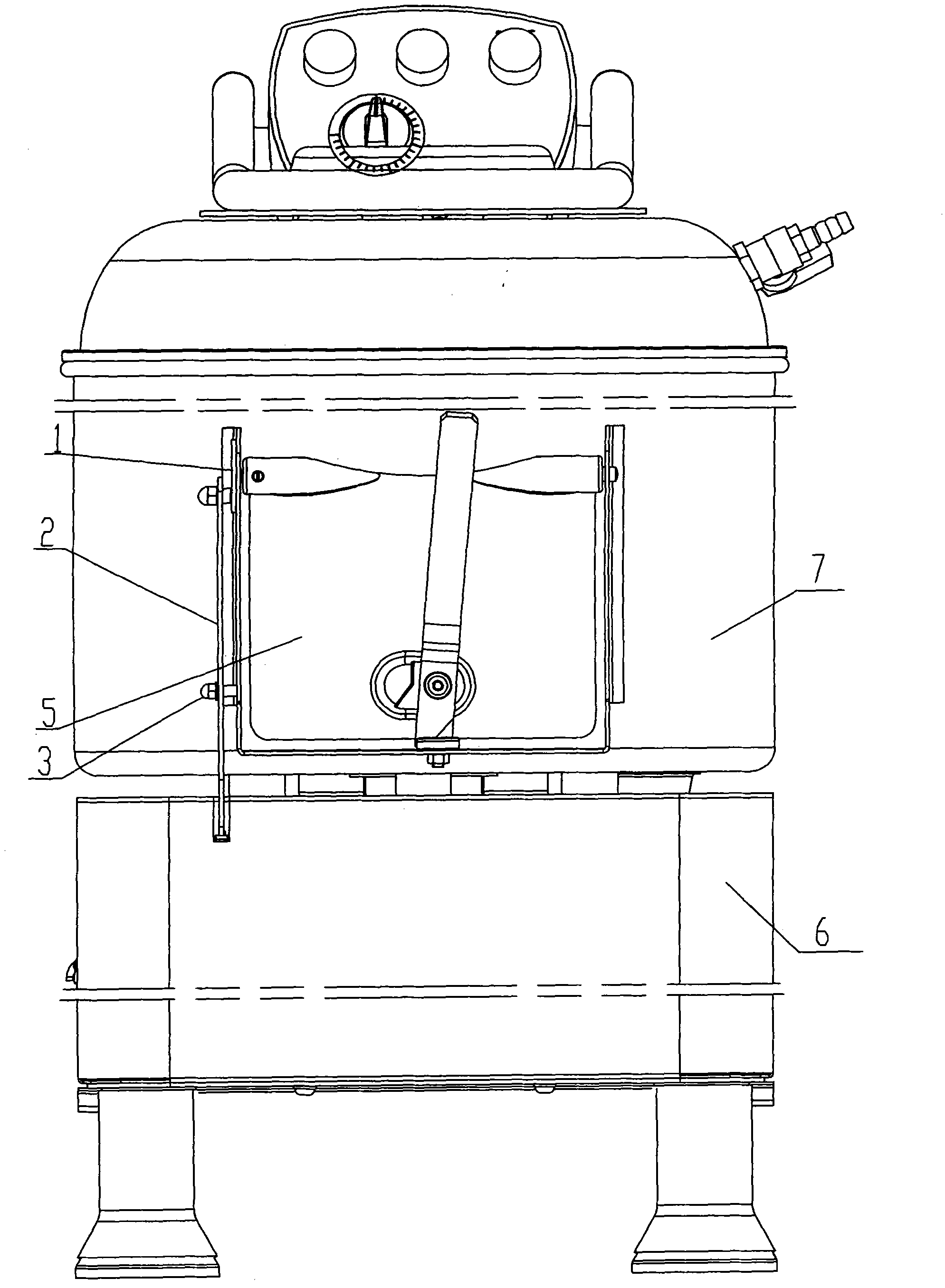 Discharge opening link gear of potato peeling machine