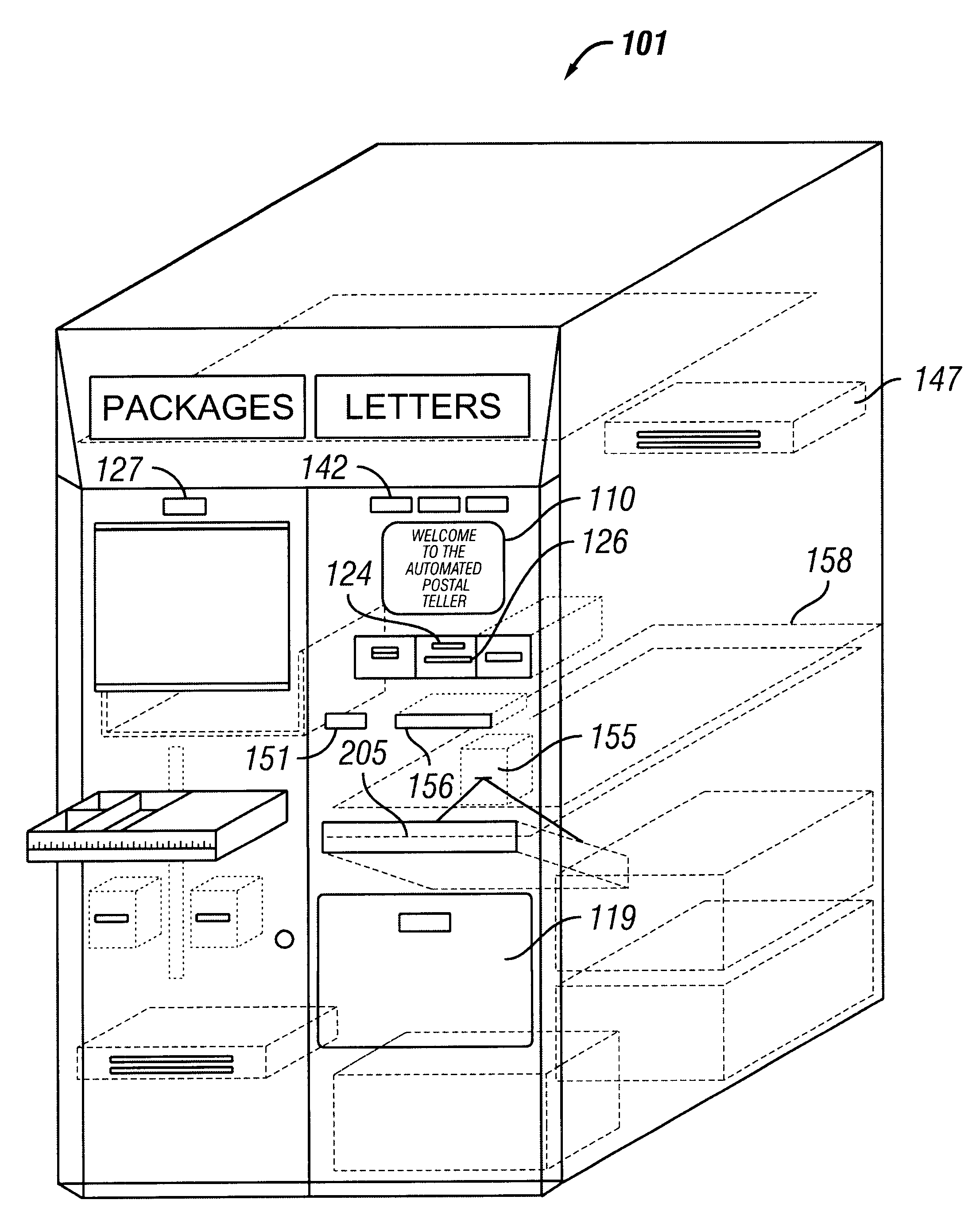 Automated self-service mail processing and storing systems