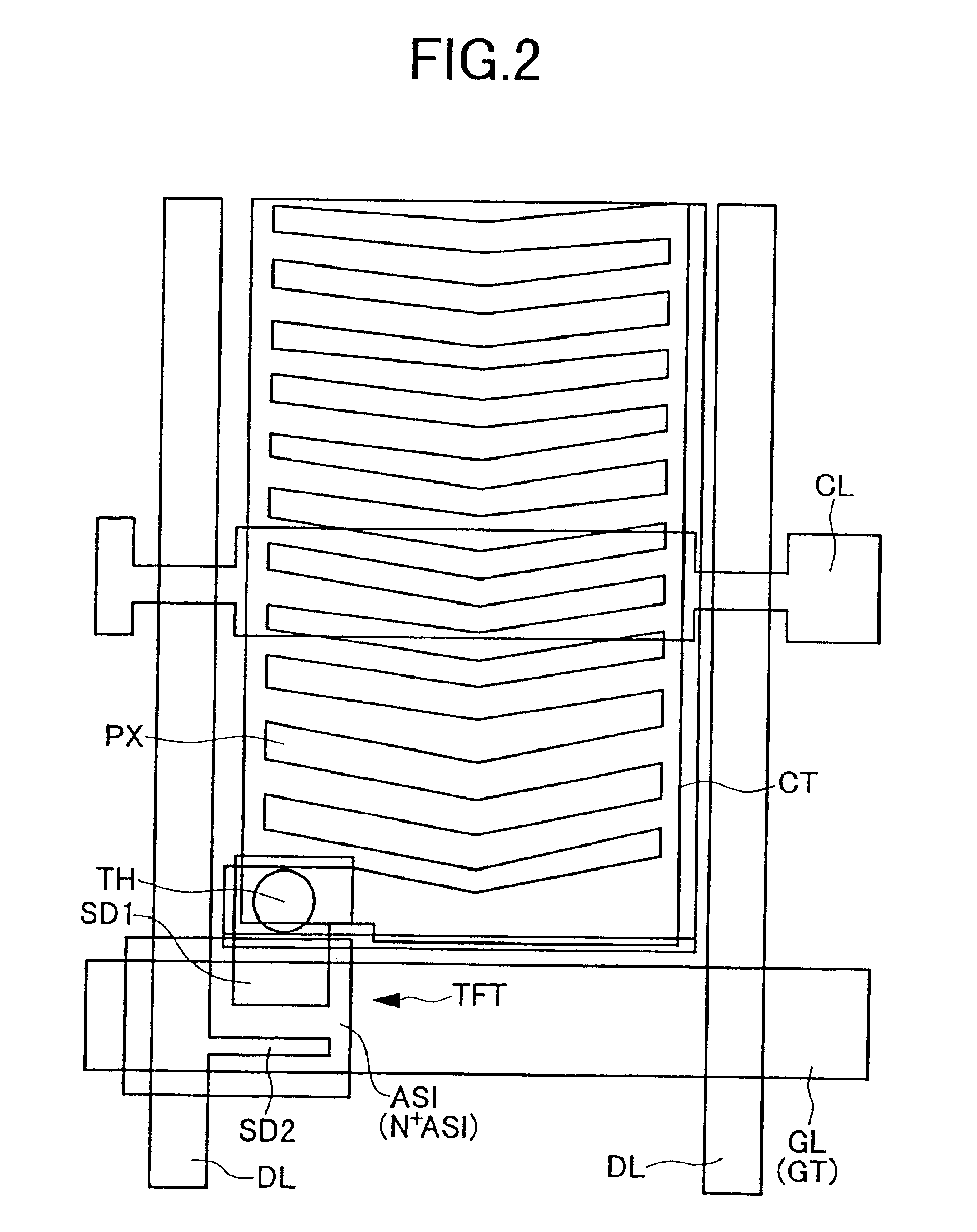 Liquid crystal display device with a counter voltage line intersecting the drain lines