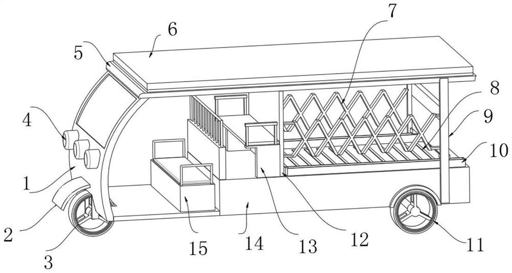 Three-wheeled electric vehicle with adjustable container