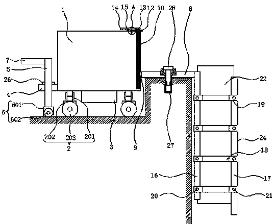 A mobile hanger used in the construction of building bridge guardrails