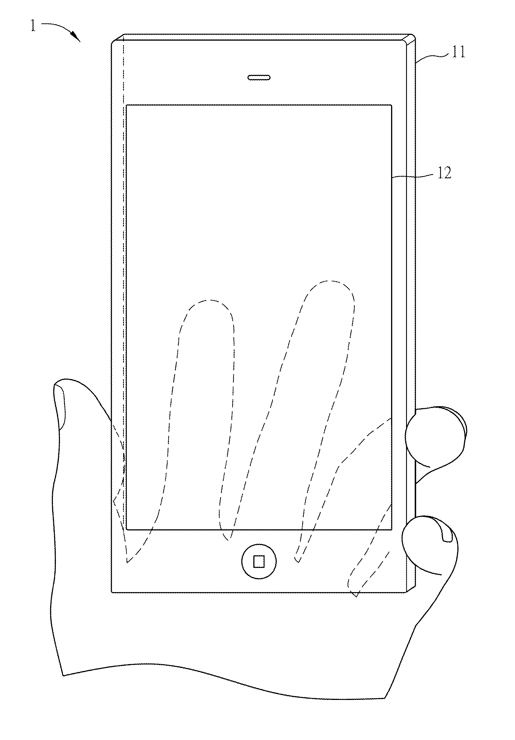 Shadeless touch hand-held electronic device and computer-executed method