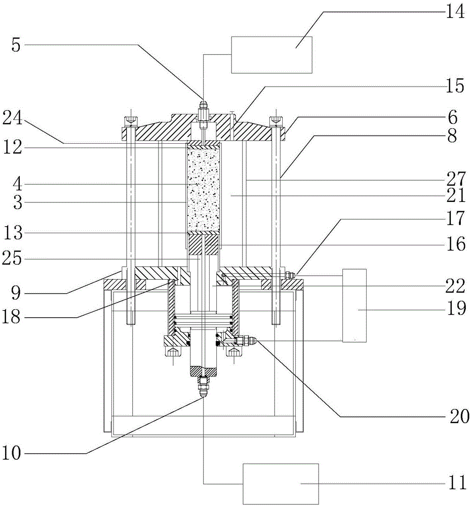 Critical permeating gas pressure test device and test method for water-saturated stratum tunnel face soil under three-dimensional stress