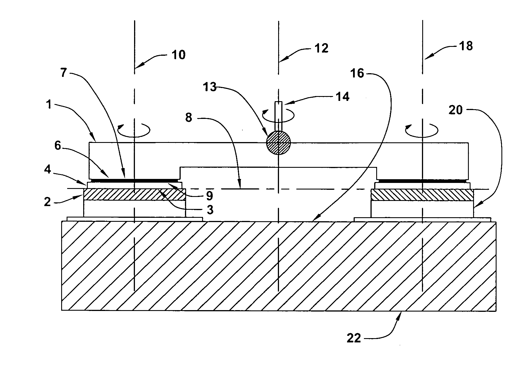 Three-point fixed-spindle floating-platen abrasive system