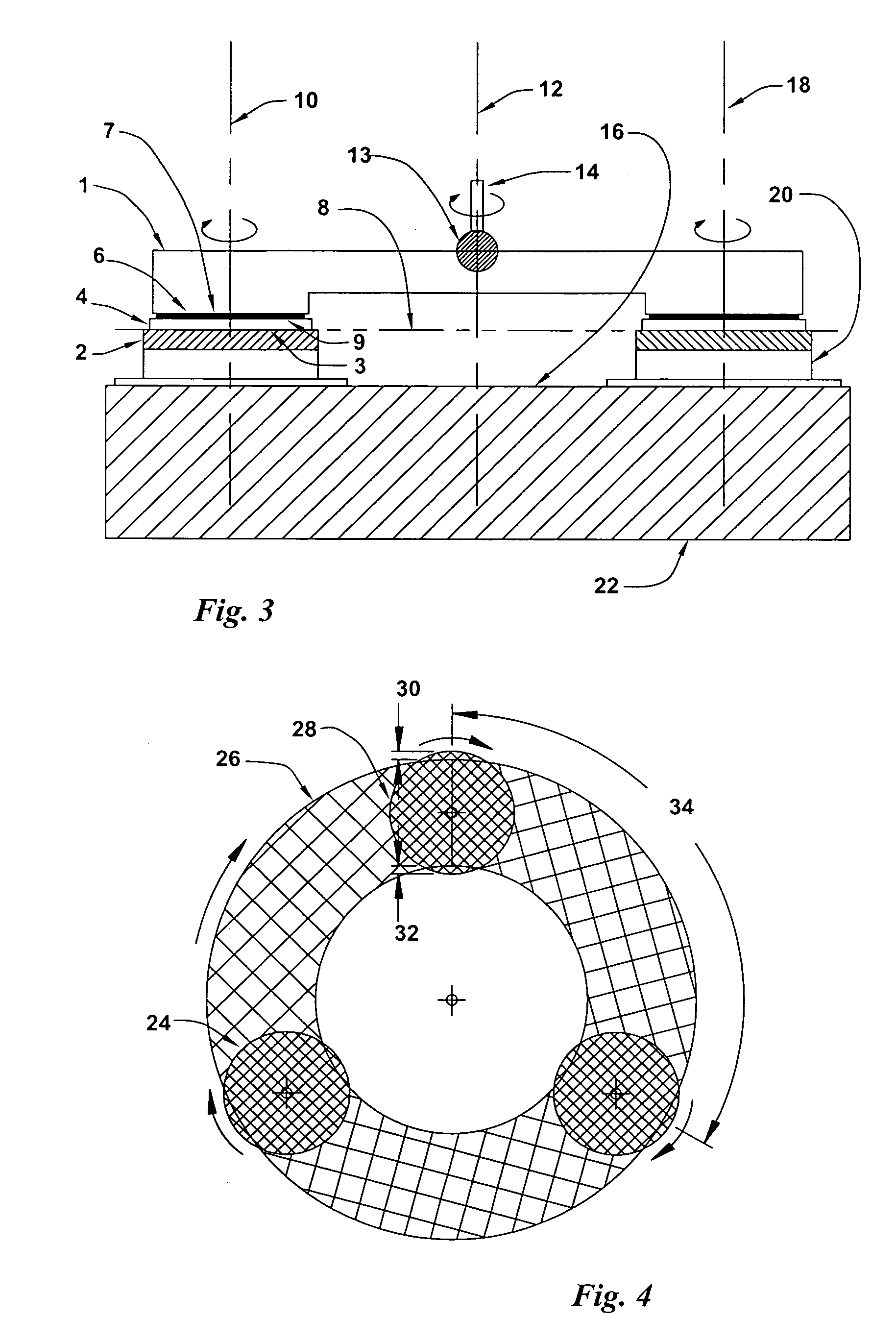 Three-point fixed-spindle floating-platen abrasive system