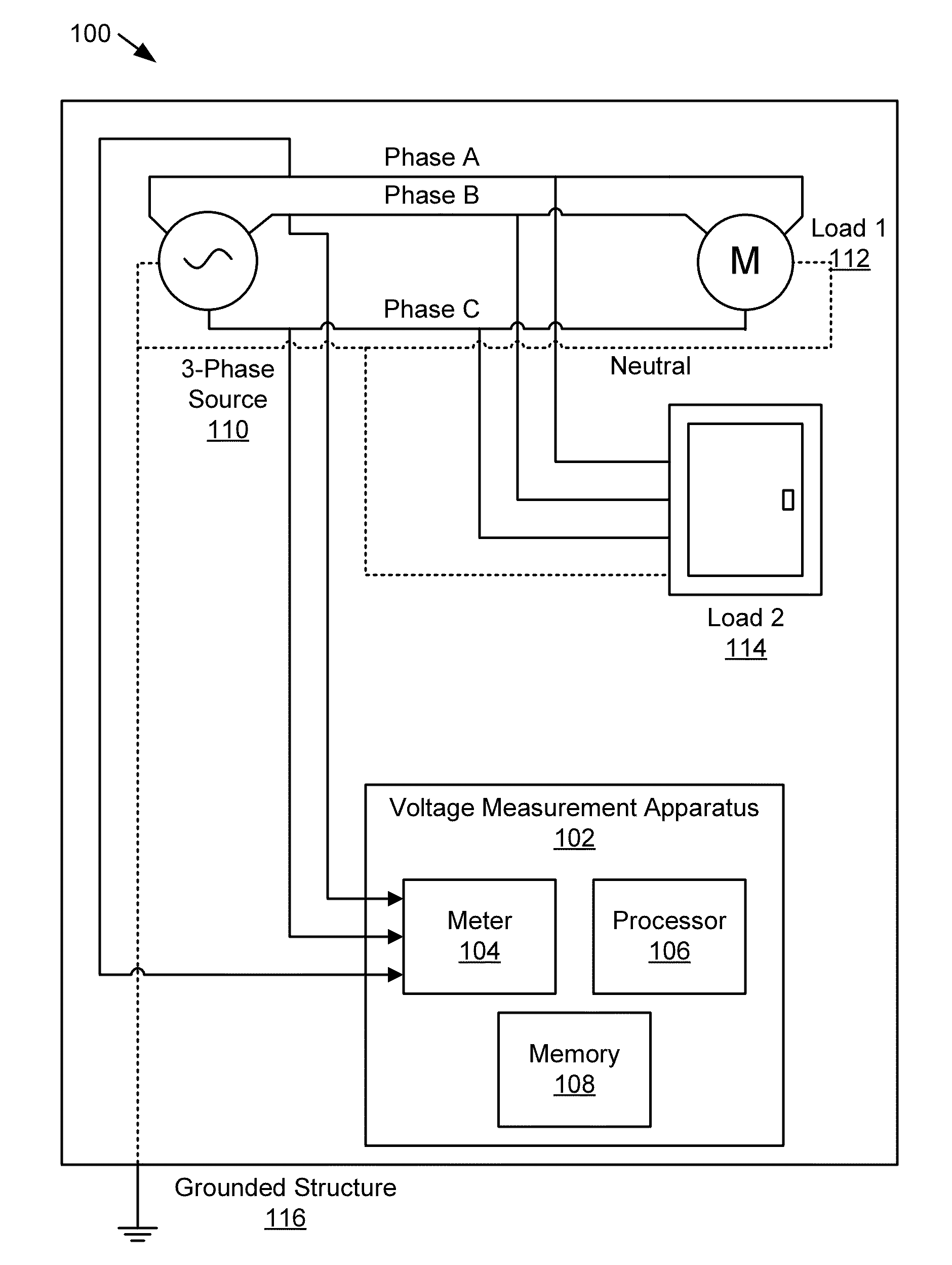 Calculating line-to-neutral voltages without a connection to a system neutral or earth ground