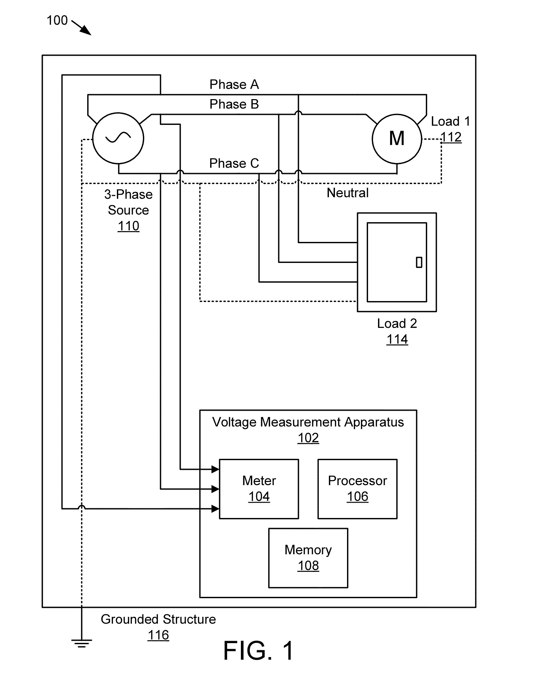 Calculating line-to-neutral voltages without a connection to a system neutral or earth ground