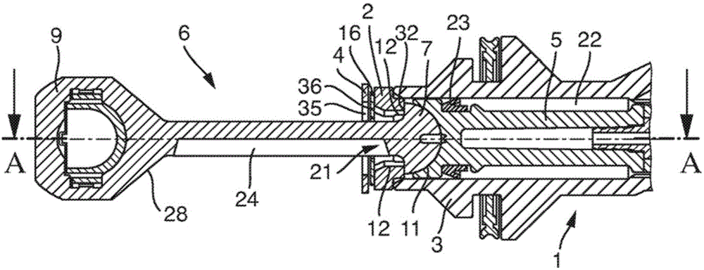 Arrangement and method for securing an actuating rod system of an actuating pedal in a motor vehicle