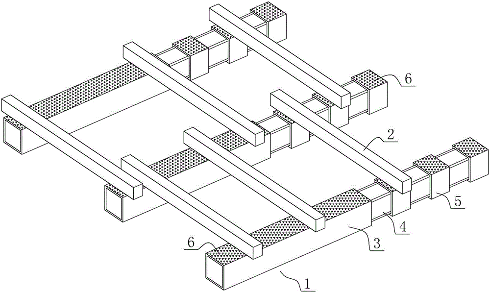 The anti-slip structure for construction uses steel instead of wood as the main and auxiliary keel structure