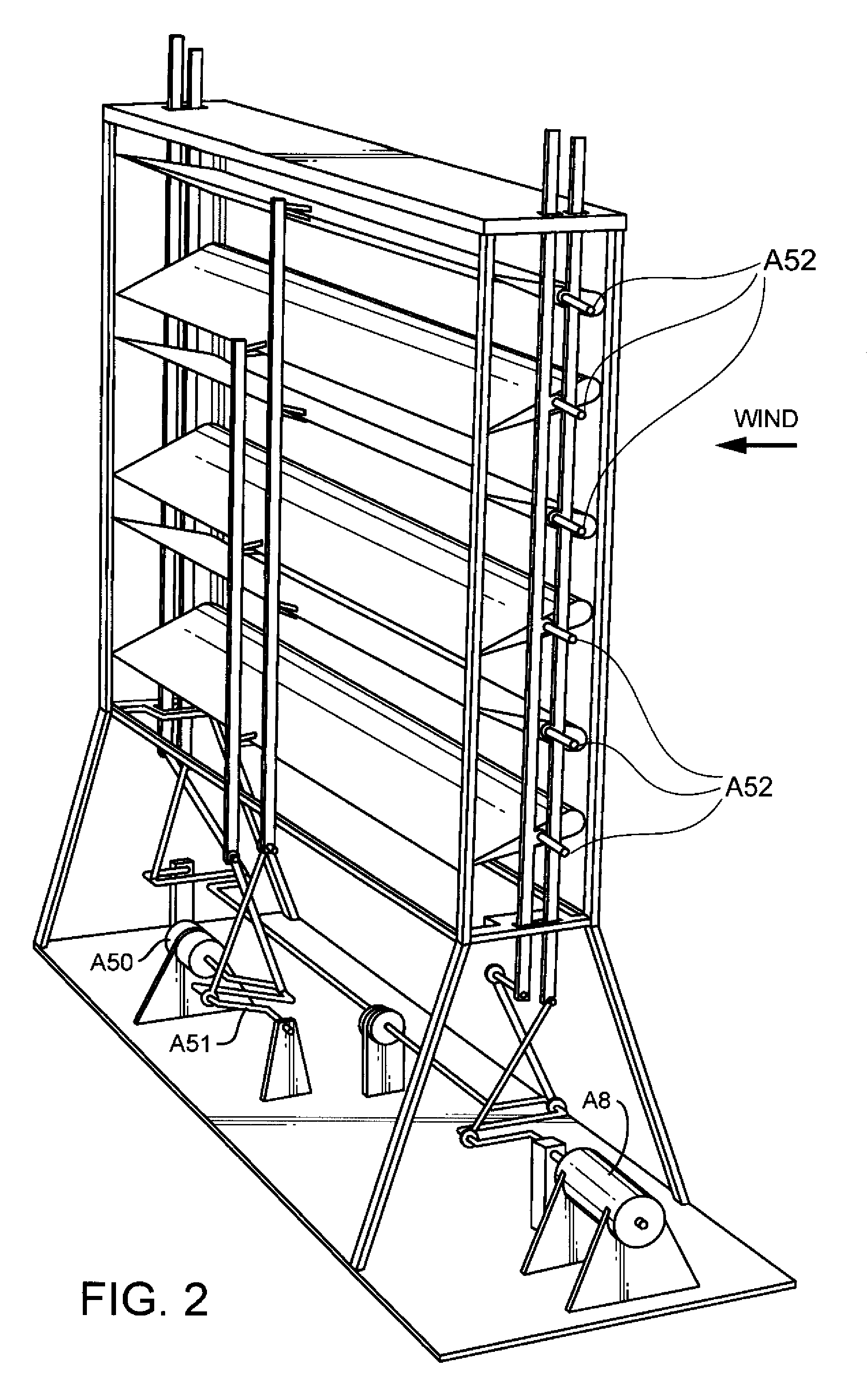 Reciprocating wind-powered transducer employing interleaved airfoil arrays