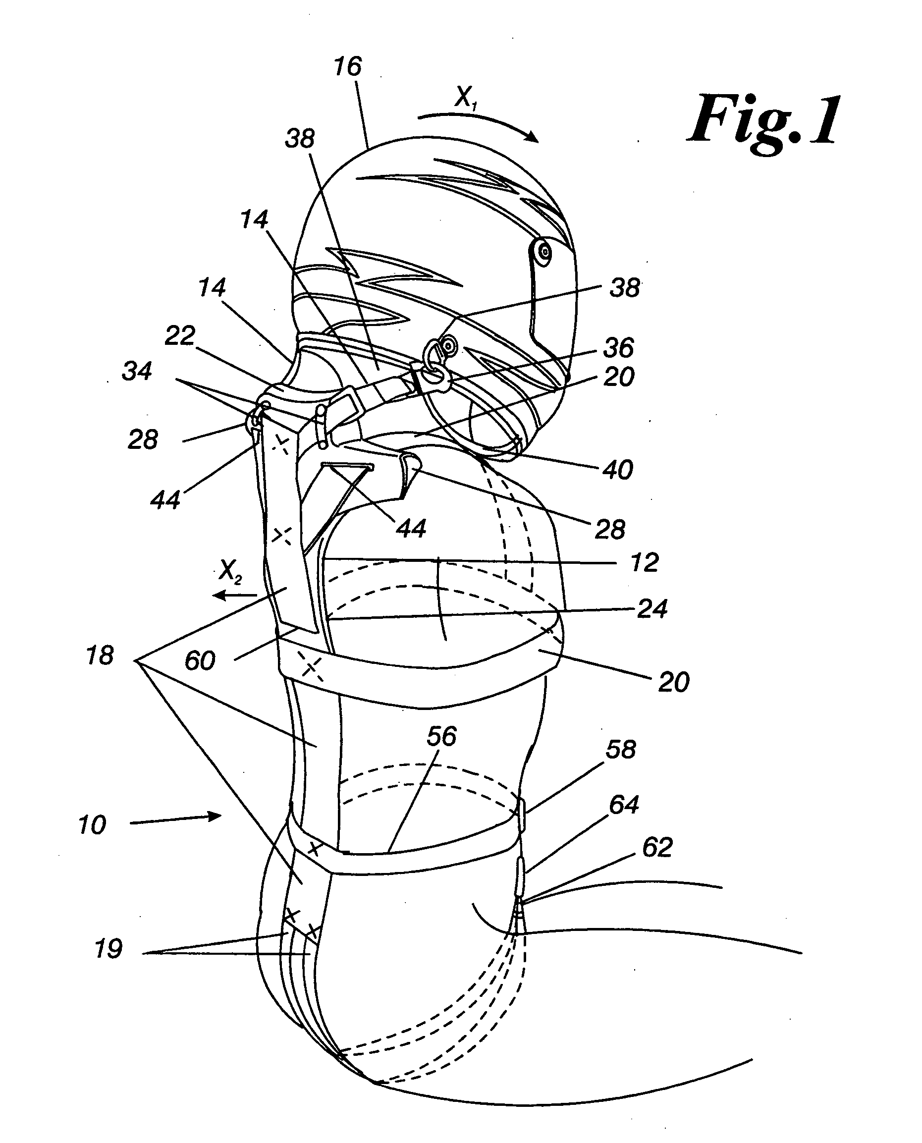 Head restraint device having a spacer for use with a high-performance vehicle