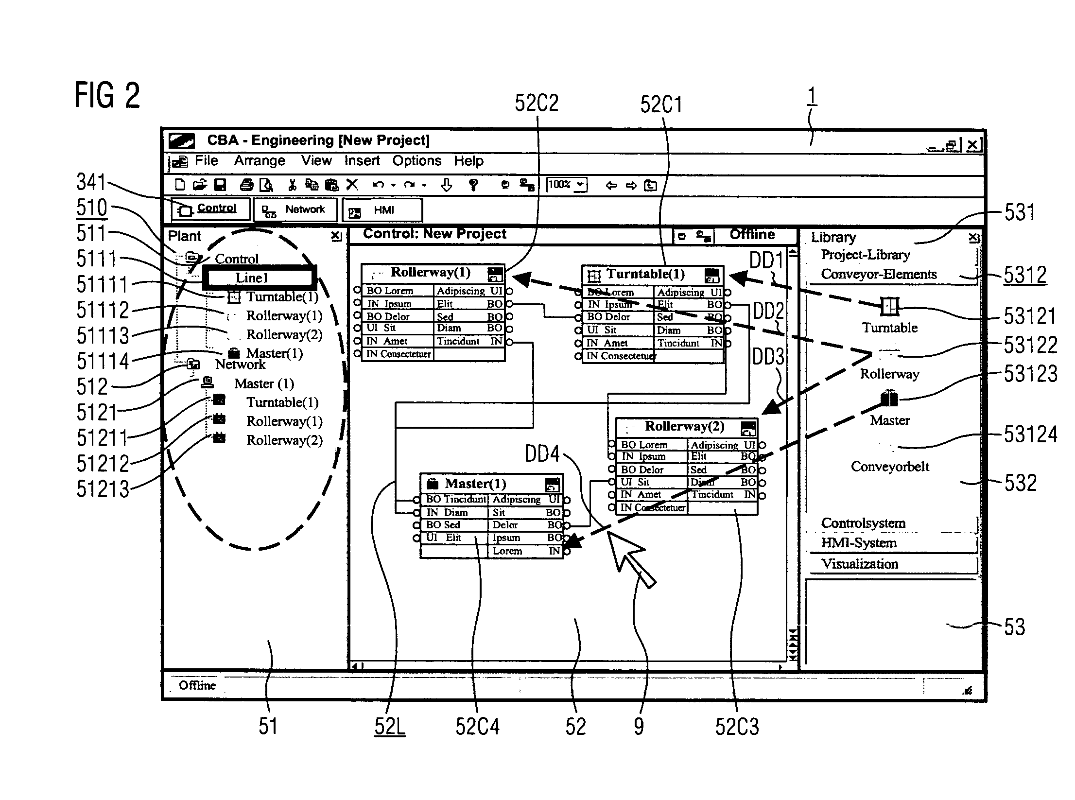 Method for the graphic planning of the control of a technical installation with integrated planning of operating devices including a planning system and a computer program product