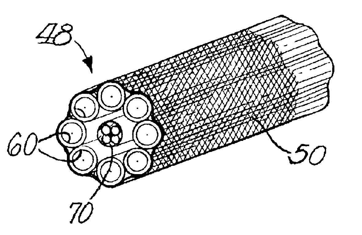 Hydraulic and electric umbilical connection for an inspection vehicle for inspecting a liquid-filled tank