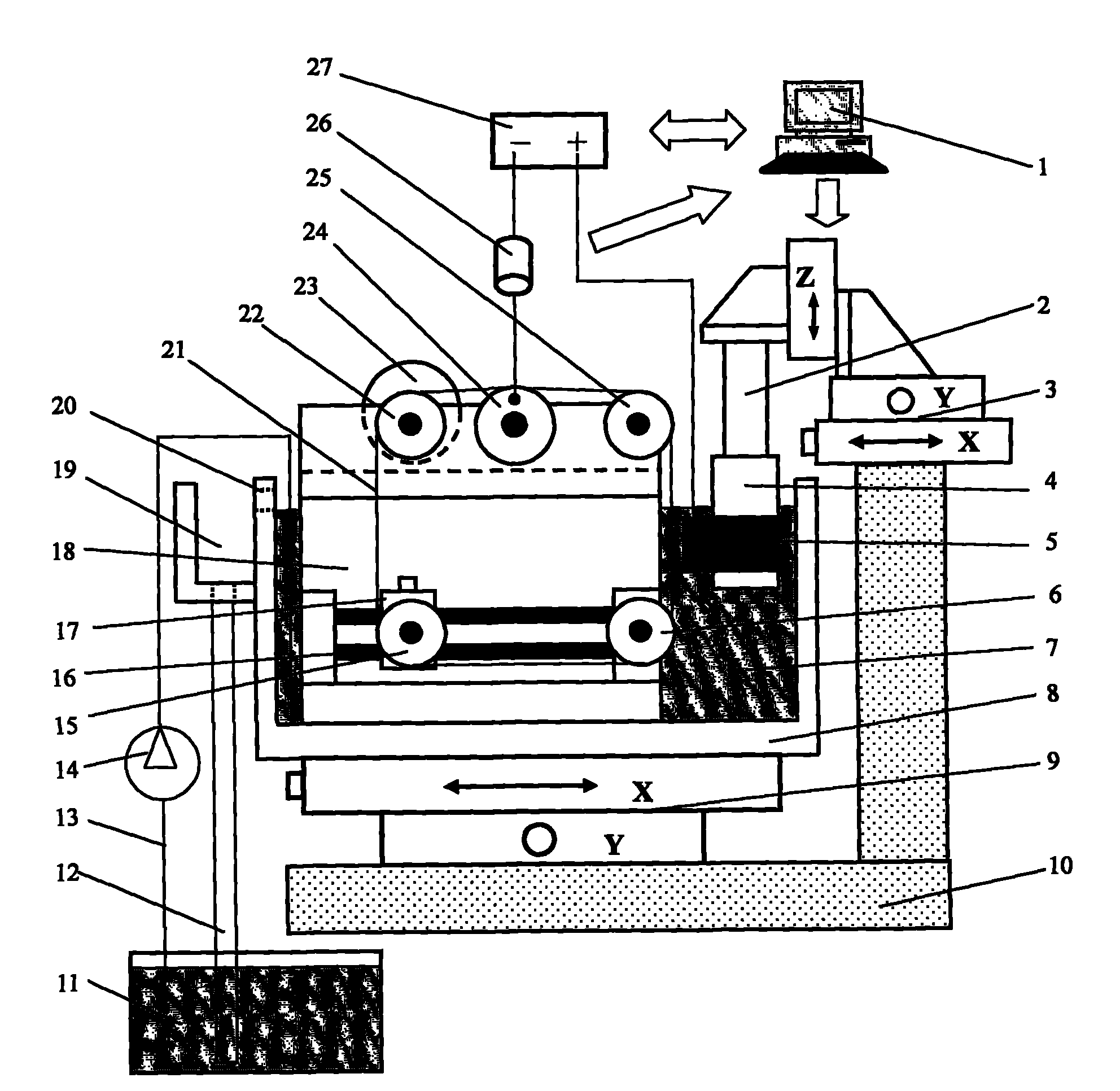 Circulating wire cutting electrode system and processing method for electrolytic wire cutting