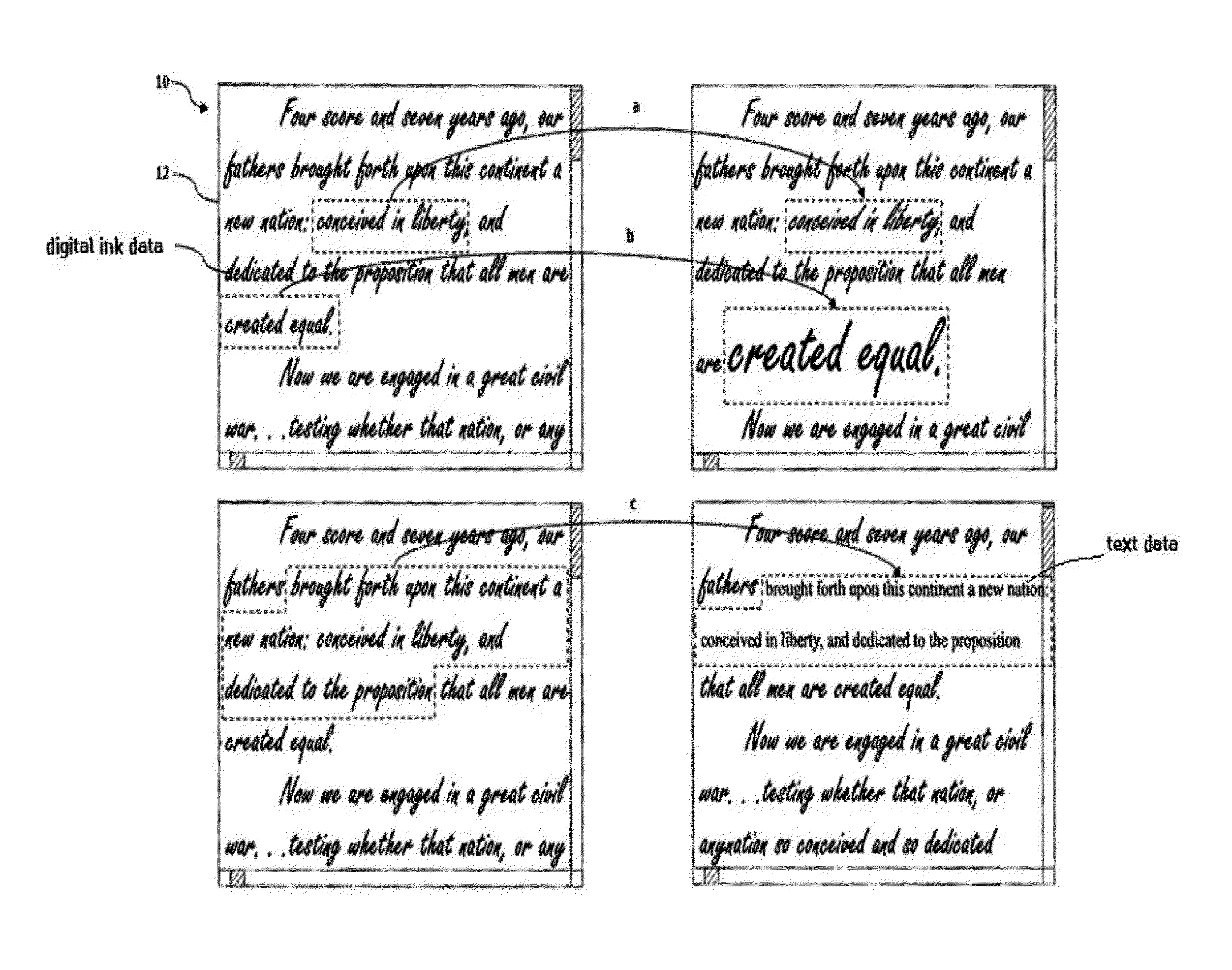 Device and method for editing ink text data