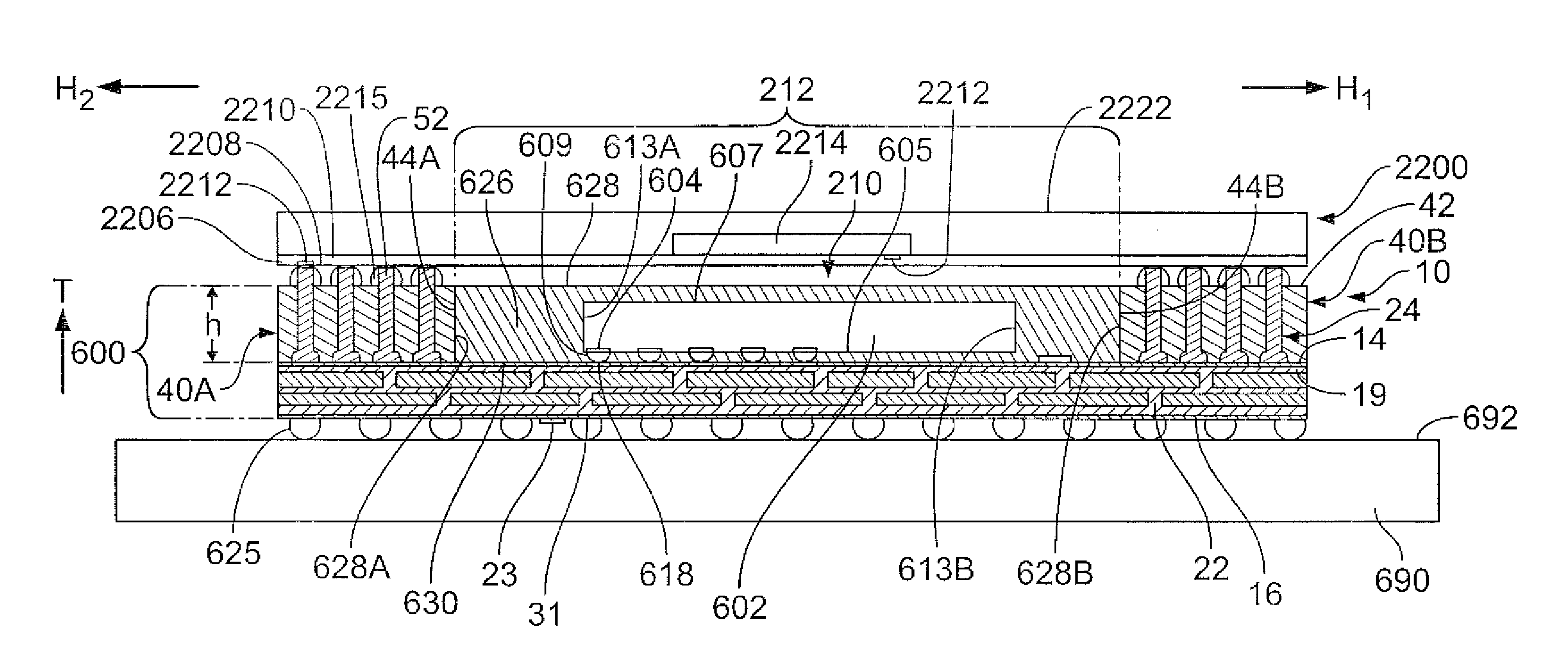 Structure for microelectronic packaging with bond elements to encapsulation surface