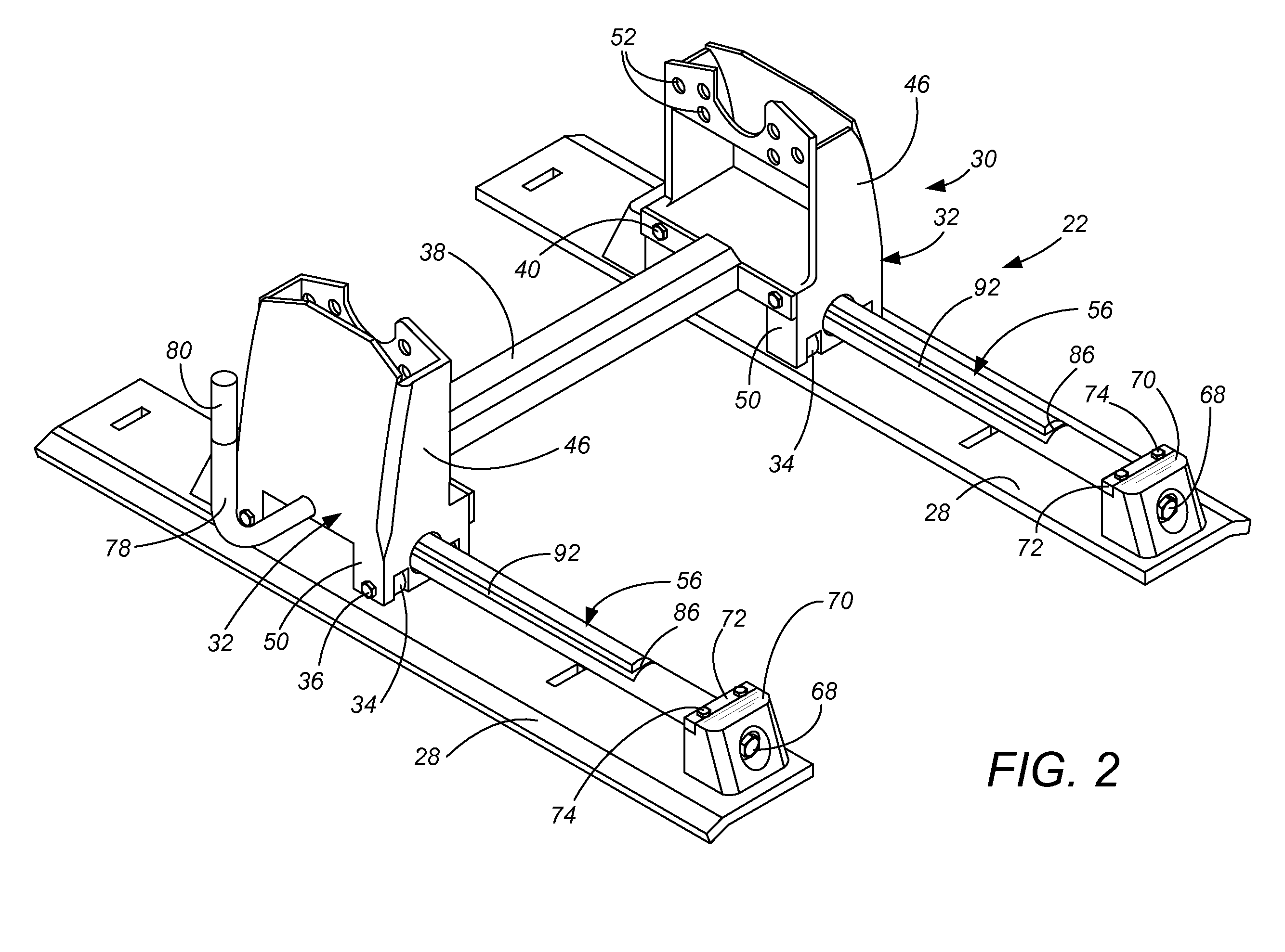 Moveable hitch with stress-free elevated bearing guide