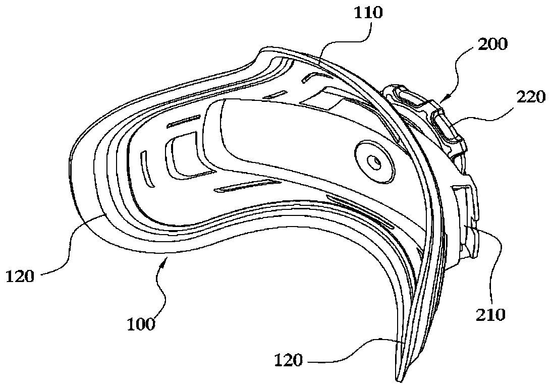 Ergonomically structured headband Triangular bumper at the rear of the head