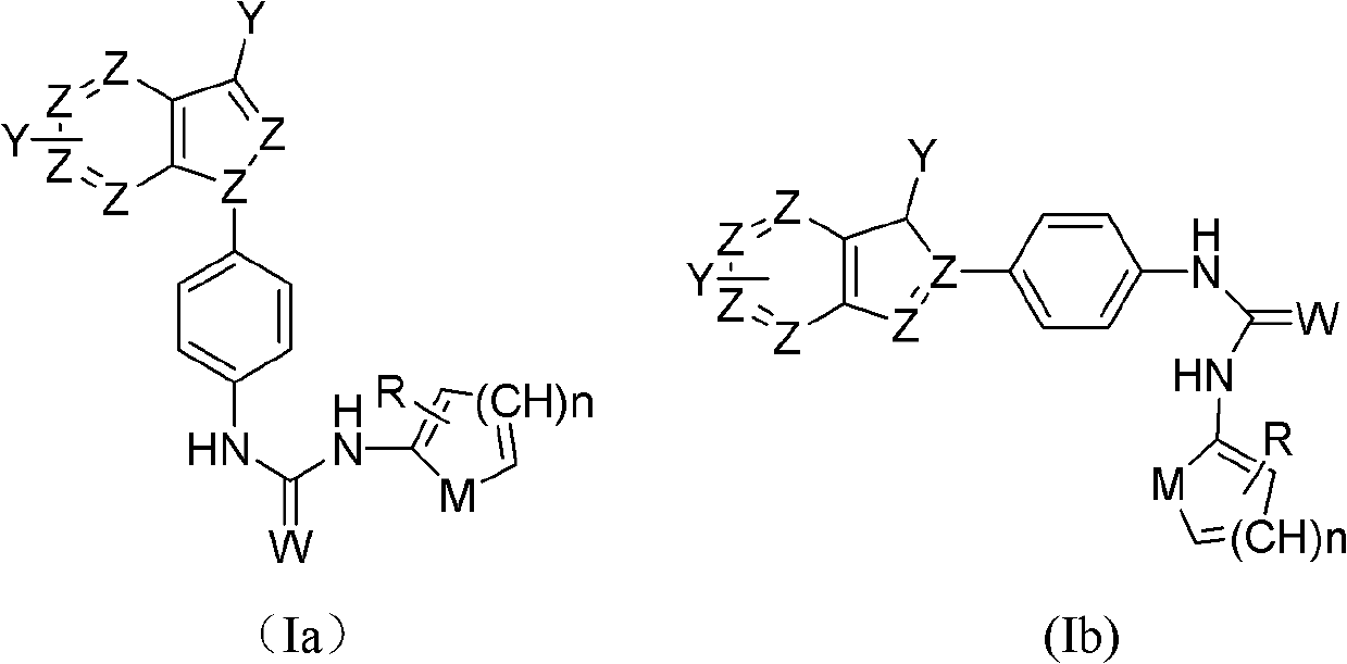 Indazole/azaindazole-based diarylcarbamide/thiocarbamide-structure antineoplastic drug