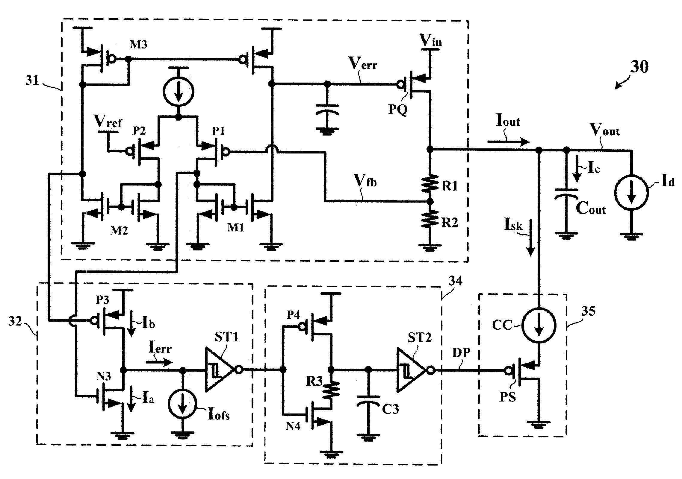 Voltage regulator with prevention from overvoltage at load transients